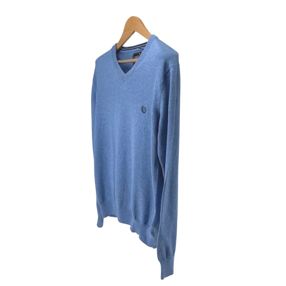 Chaps Mens V-Neck Sweater Light Blue Cotton Cashmere‎ Blend Logo Size M C42661